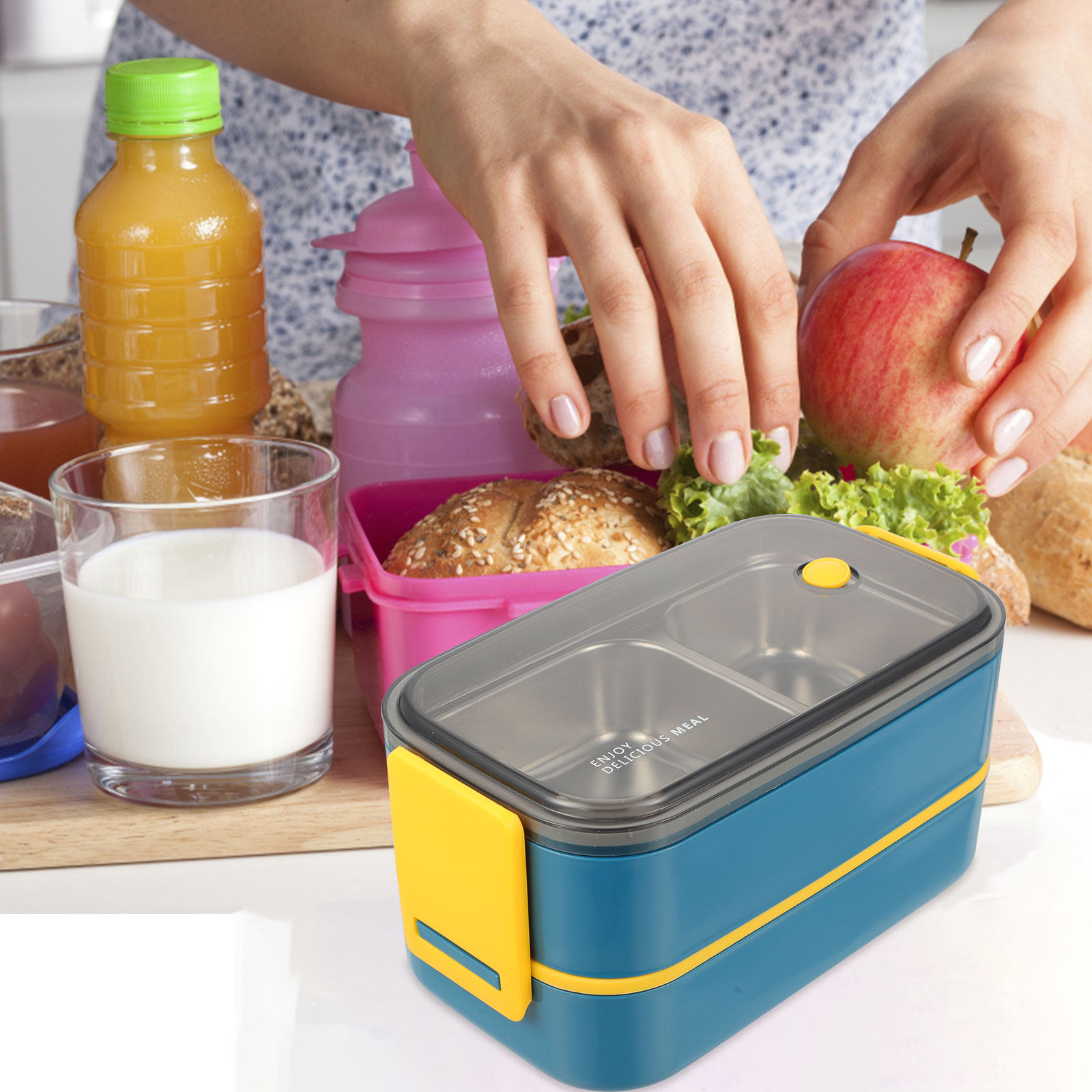 علبة طعام من الفولاذ المقاوم ل - مراجعة Bento Box Two Tier وسعره